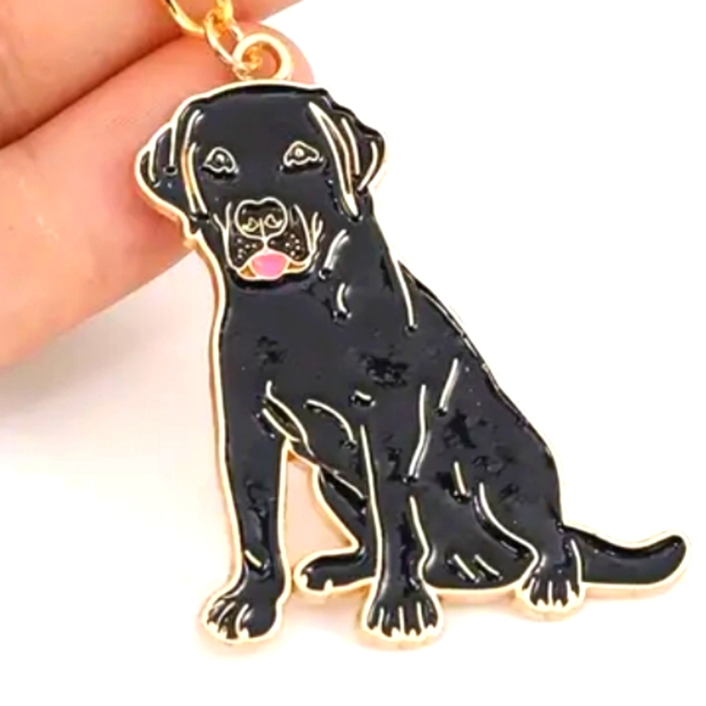 NEW! Enamel Black Labrador Retriever Keychain Bag 🎒👜 Charm  ~  🐾 🐕 🥎